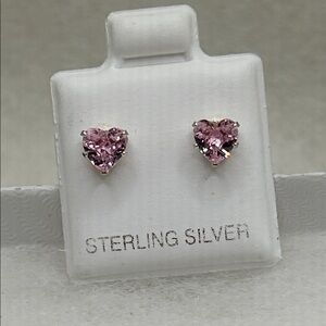Sterling Silver Pink Heart Shaped CZ Stud Earrings Dainty Stocking Stuffer Gift